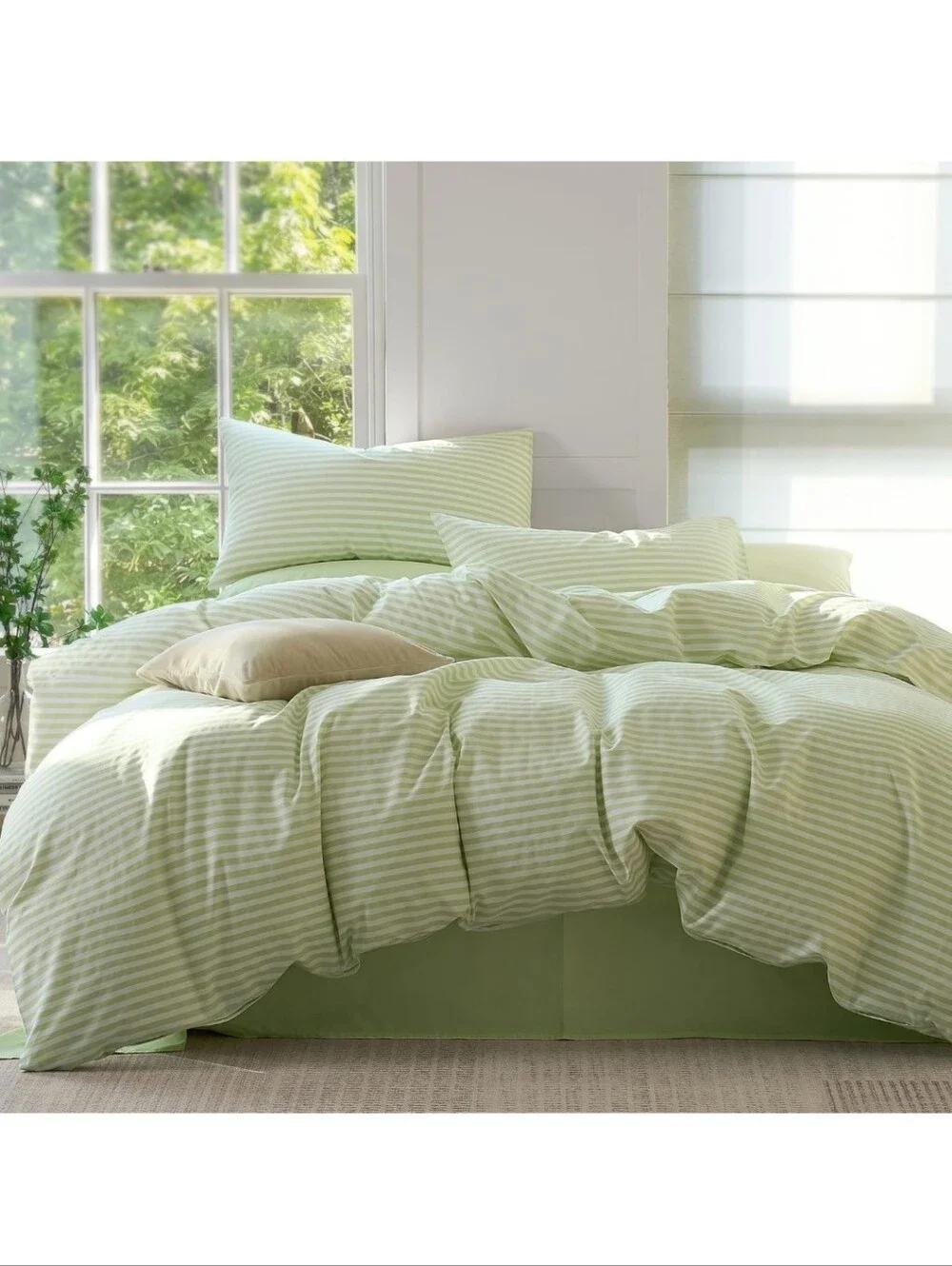 JELLYMONI Striped Duvet Cover Set - Full Size Comforter Cover Classic Sage Green